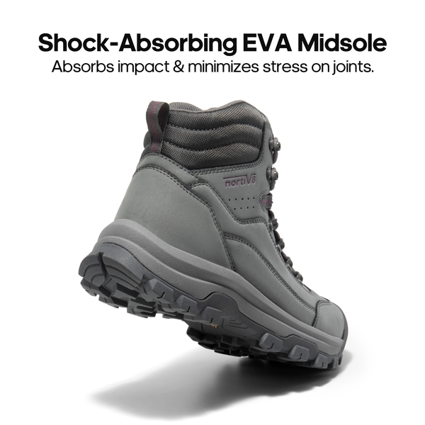 Women's Cap-Toe Leather Waterproof Hiking Boots - DARK GREY - 3